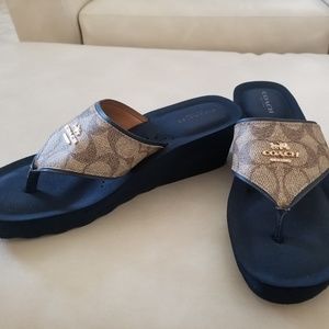 Blue Coach Wedge Flip Flops Sandals
